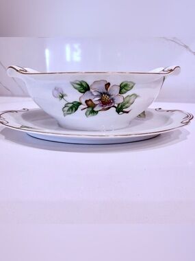 Vintage Roselyn China - Dogwood Gravy Boat with Attached Underplate